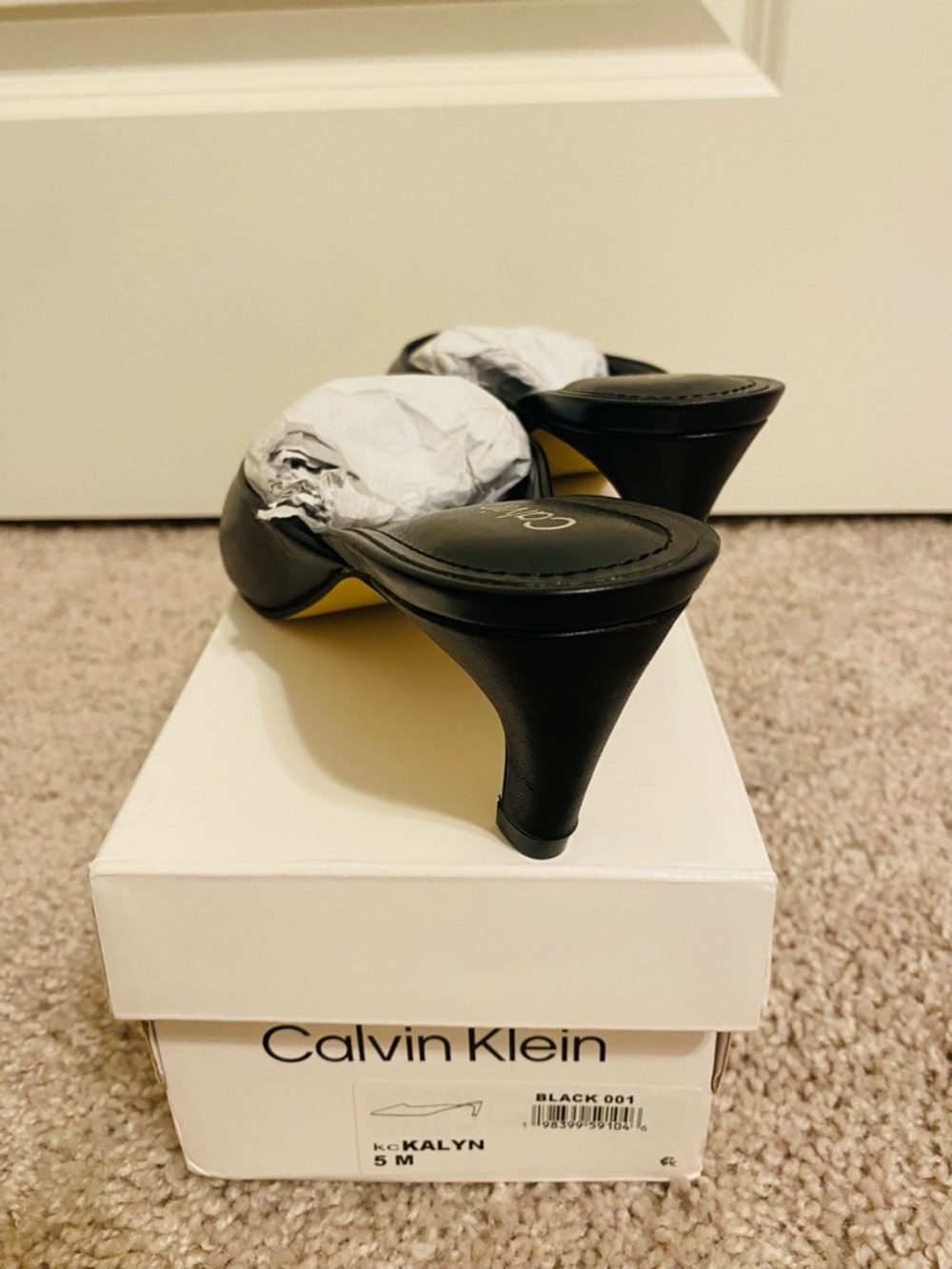 Calvin Klein Black Leather Mid-Heel Mule